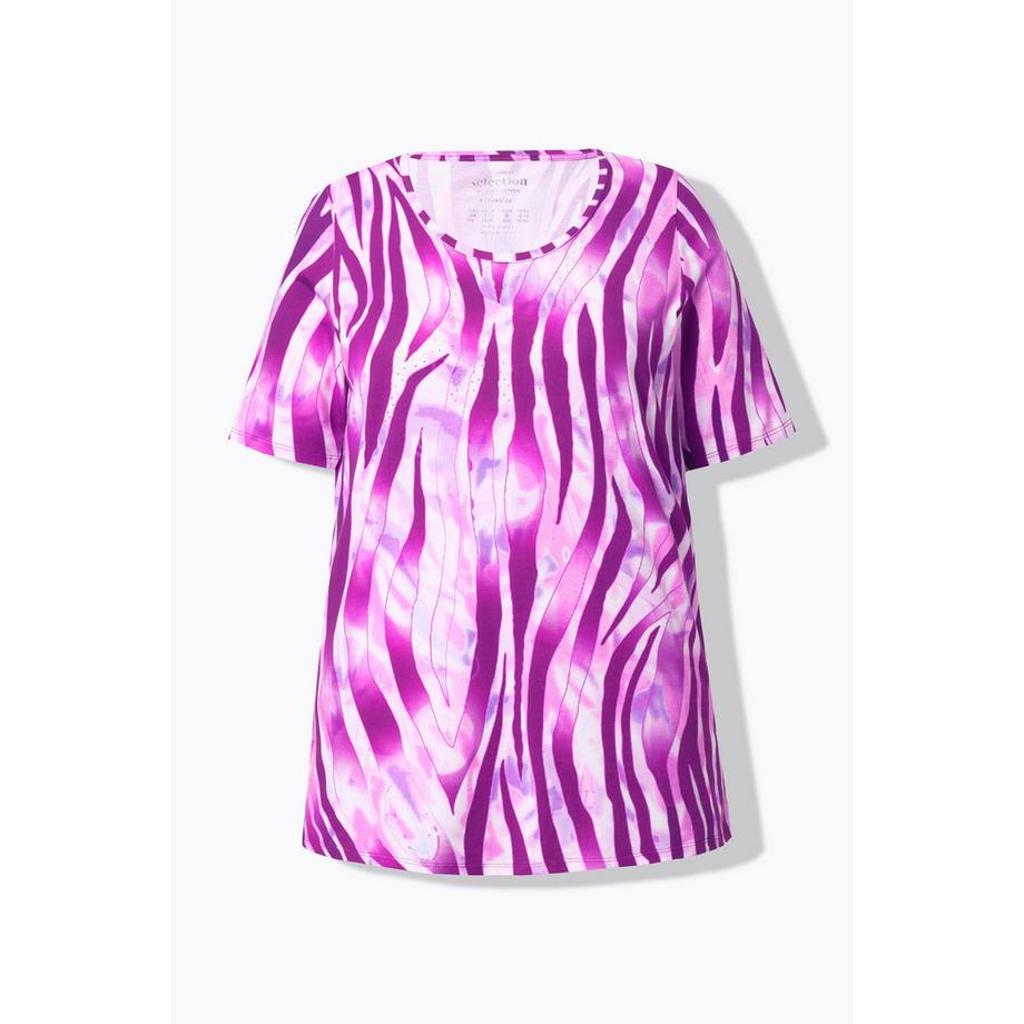 Ulla Popken T-Shirt Design Zebrato Taglio Svasato Scollo Rotondo Mezze Maniche  