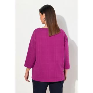 Ulla Popken  Sweat-shirt texturé, motif grands carreaux, décolleté bateau et manches 3/4 