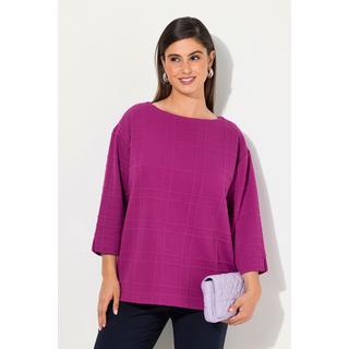 Ulla Popken  Sweatshirt, Strukturkaro, U-Boot-Ausschnitt, 3/4-Arm 