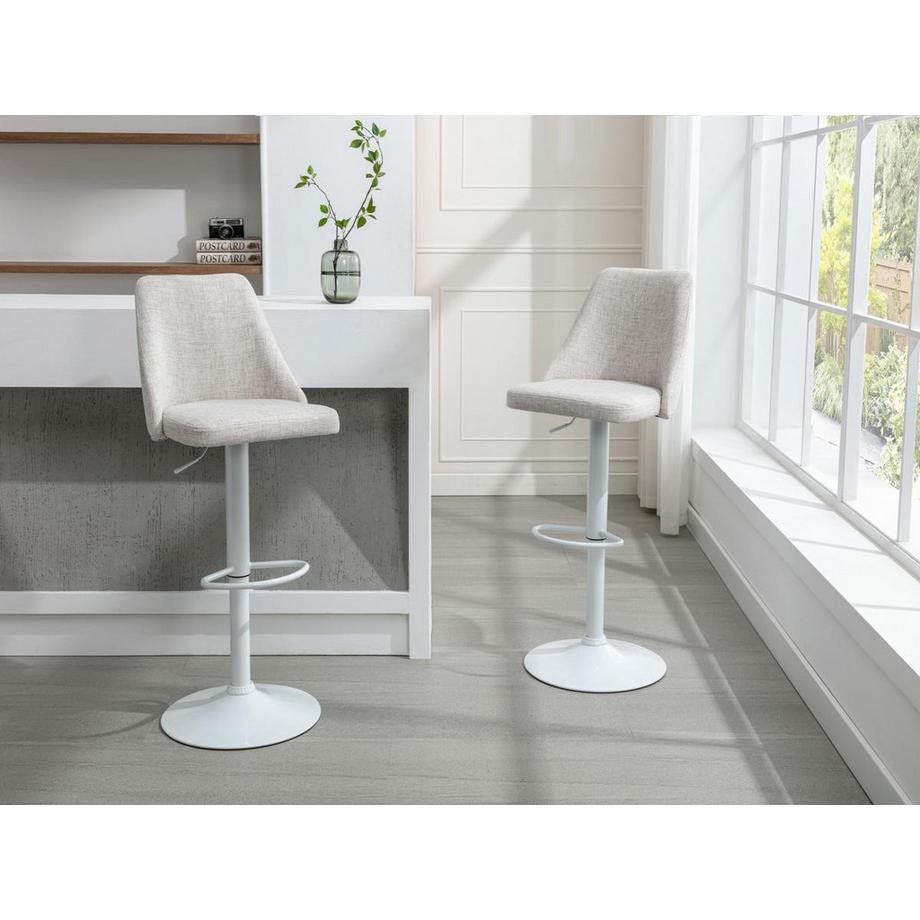 Vente-unique Lot de 2 tabourets de bar en tissu et métal blanc - Beige - KIYOLA  