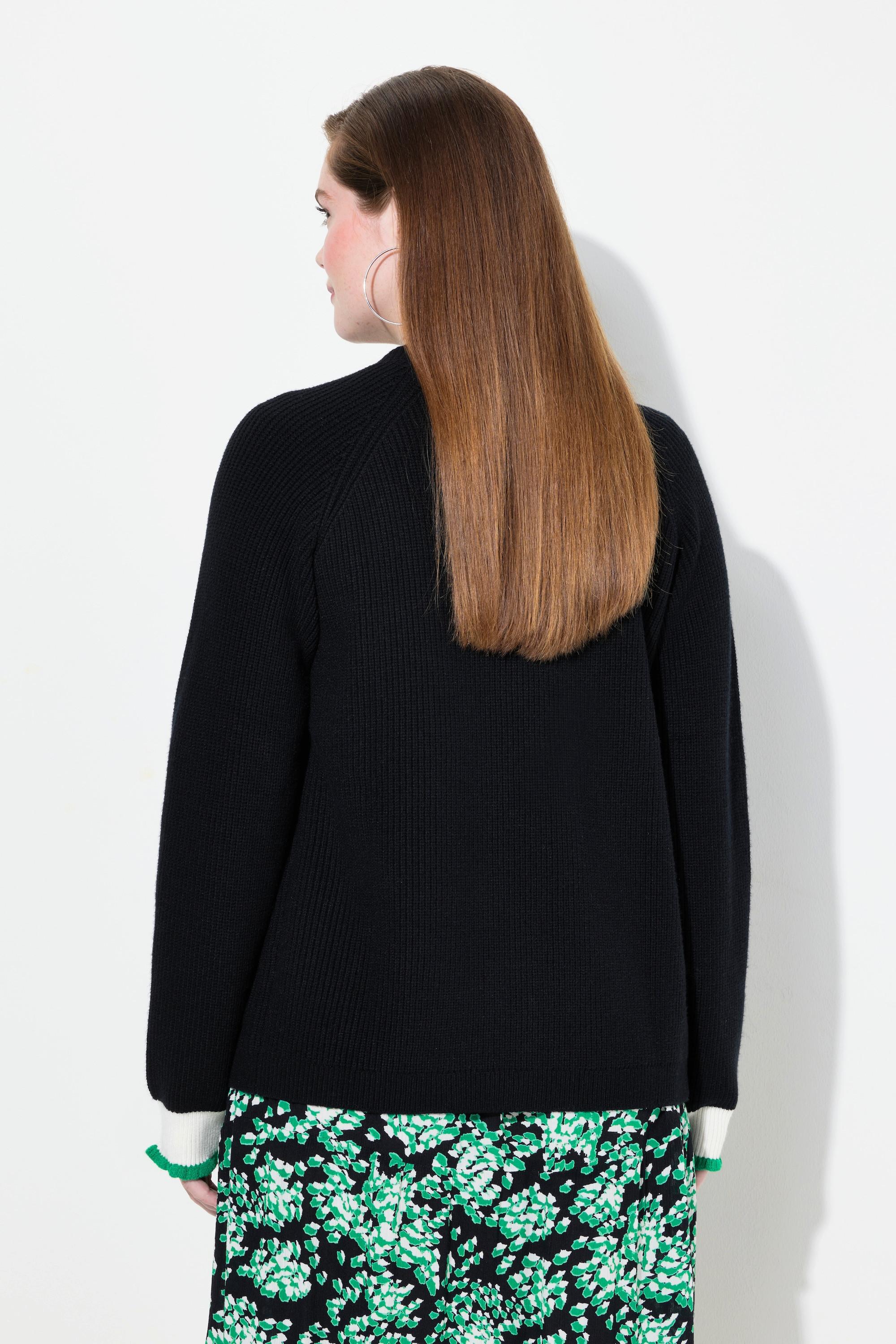 Ulla Popken Strickjacke Schmuck-Bündchen V-Ausschnitt  