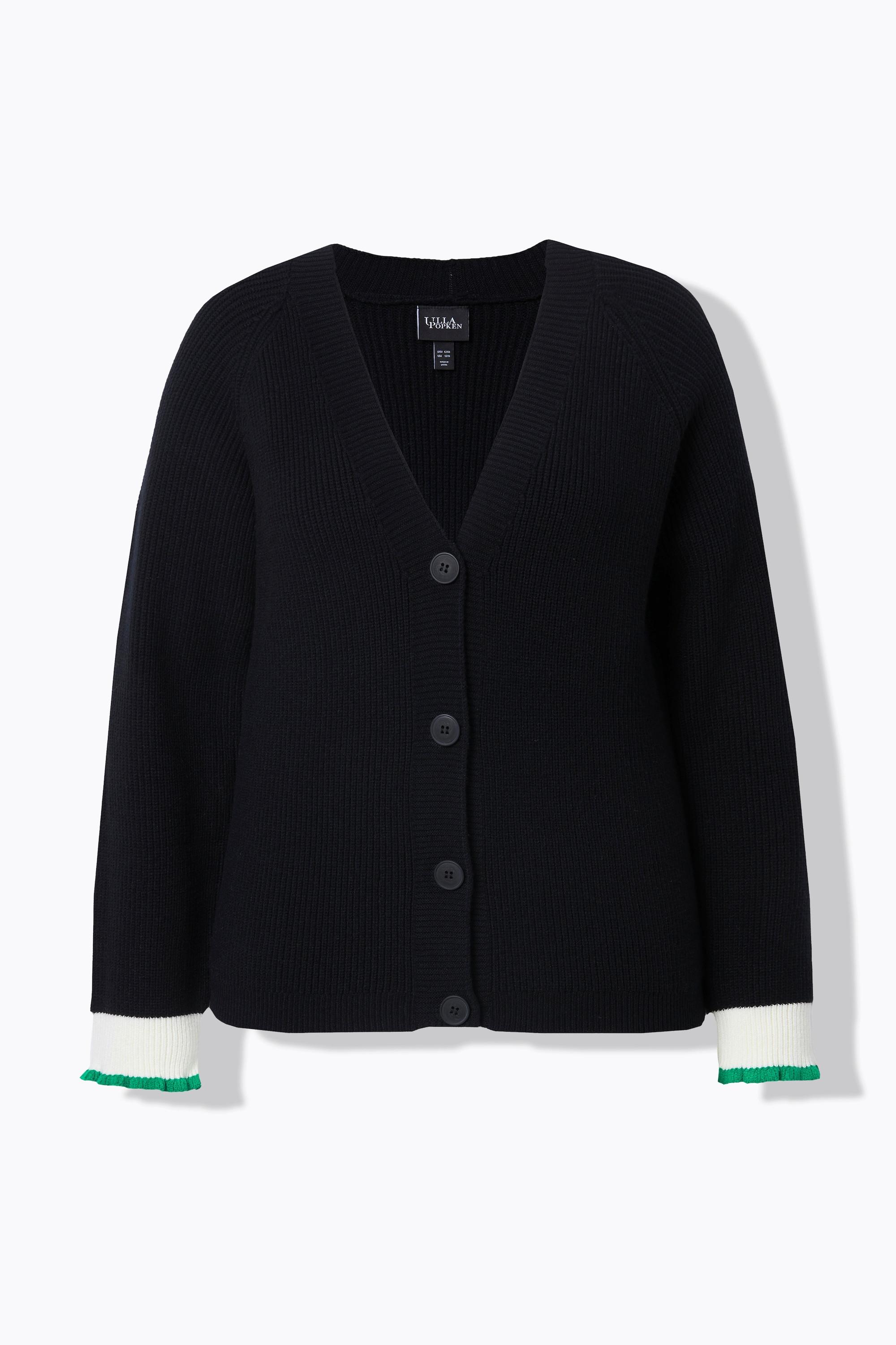 Ulla Popken Strickjacke Schmuck-Bündchen V-Ausschnitt  