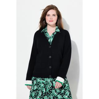 Ulla Popken Strickjacke Schmuck-Bündchen V-Ausschnitt  