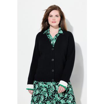 Strickjacke, Schmuck-Bündchen, V-Ausschnitt