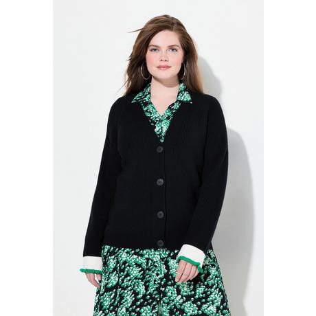 Ulla Popken Strickjacke Schmuck-Bündchen V-Ausschnitt  