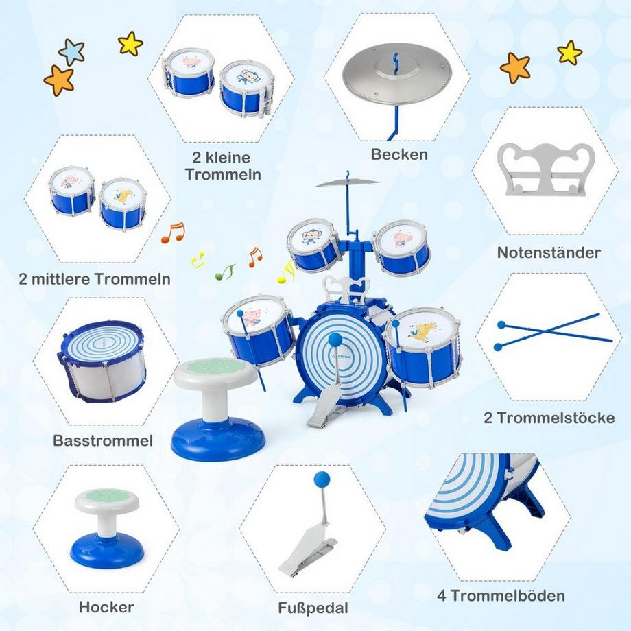 Northix  Batteria per bambini con sgabello e supporto 