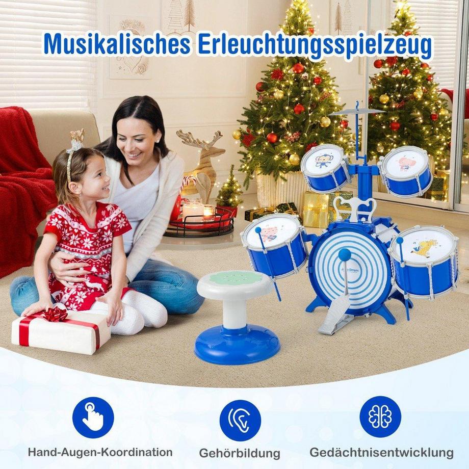 Northix  Batteria per bambini con sgabello e supporto 
