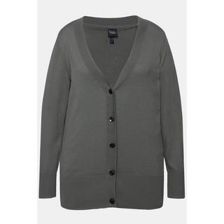 Ulla Popken  Cardigan fine maille, encolure en V et patte de boutonnage 