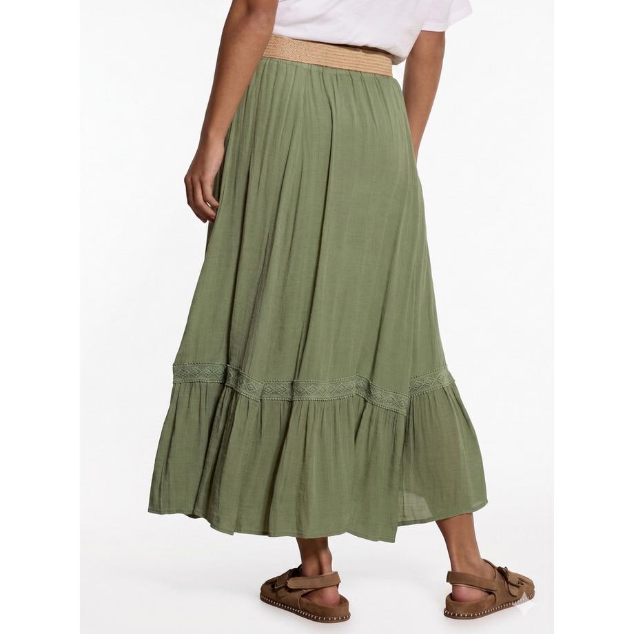 APRICOT Jupe Midi avec Empiècement en Dentelle et Ceinture  