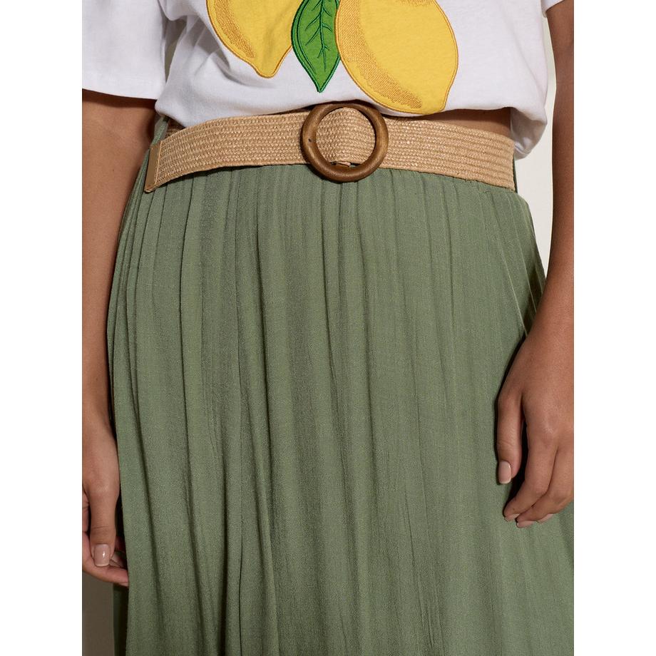 APRICOT Jupe Midi avec Empiècement en Dentelle et Ceinture  