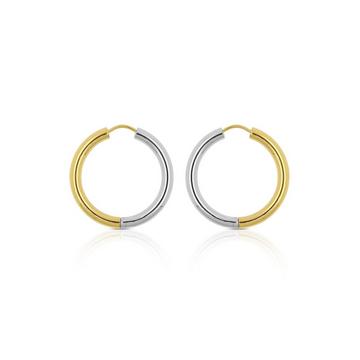 Créoles bicolores jaune/blanc or 750 fil rond 26mm