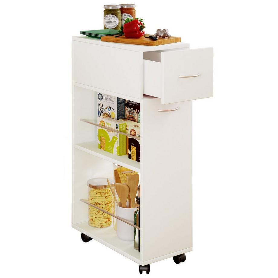 VCM Küchenwagen Servierwagen Rollwagen Nischenschrank rollbar Rollen Tusal Schublade  