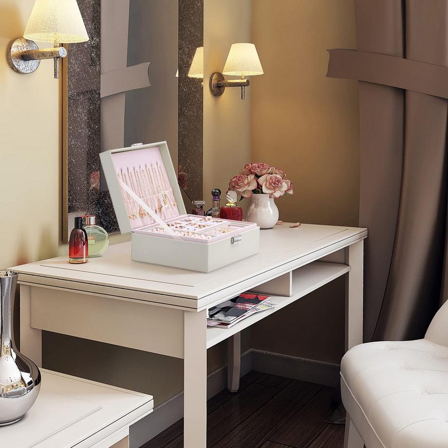 Only-bags.store  Schmuckkästchen 2 Schichten Pu-Leder-Schmuck Aufbewahrung Portable abschließbare Reise-Schmuckkästchen 