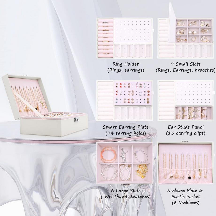 Only-bags.store  Schmuckkästchen 2 Schichten Pu-Leder-Schmuck Aufbewahrung Portable abschließbare Reise-Schmuckkästchen 