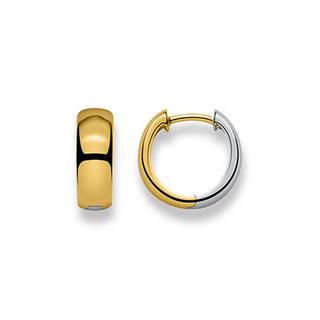 MUAU Schmuck  Scharnier-Creolen Bicolor Gelb-/Weissgold 750, 14mm 
