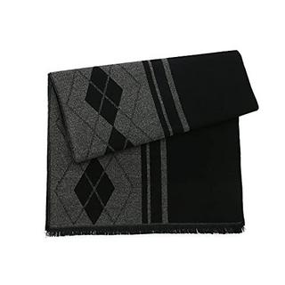 Only-bags.store  Écharpe chaude tricotée à carreaux avec pompon, longue écharpe d'hiver, gris et noir, avec emballage, taille unique 