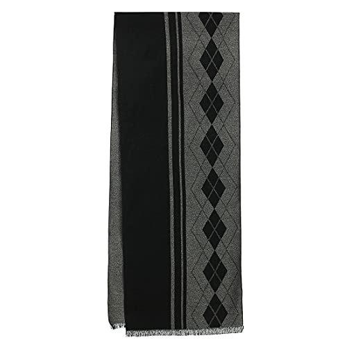 Only-bags.store  Écharpe chaude tricotée à carreaux avec pompon, longue écharpe d'hiver, gris et noir, avec emballage, taille unique 
