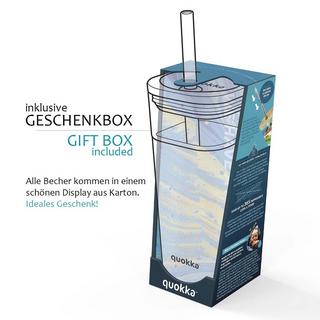 Quokka Cube Glas Oranges 540 ml - Trinkbehälter mit Strohhalm  