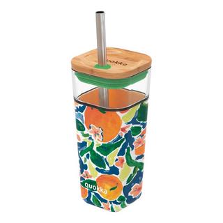 Quokka Cube Glas Oranges 540 ml - Trinkbehälter mit Strohhalm  