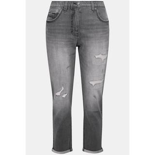 Ulla Popken  Jean Boyfriend en tissu stretch, détails destroy, coupe 5 poches 