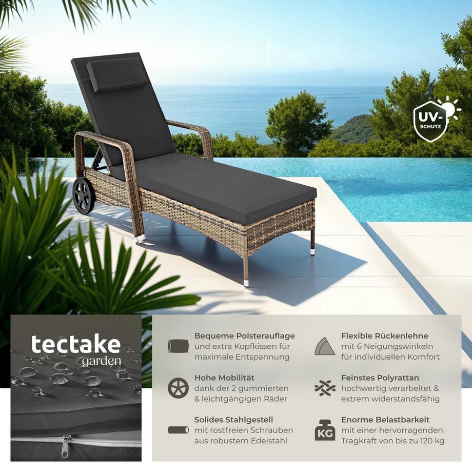 Tectake Lettino prendisole in rattan   robusto  