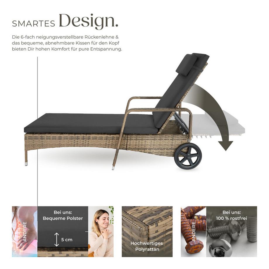 Tectake Lettino prendisole in rattan   robusto  