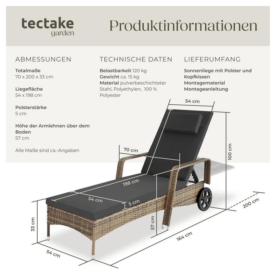 Tectake Lettino prendisole in rattan   robusto  