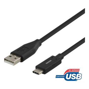 Câble Deltaco USB-C vers USB-A, 1 m, USB 2.0 - Noir