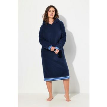 Abito loungewear in pile con cappuccio, maniche lunghe e ricamo