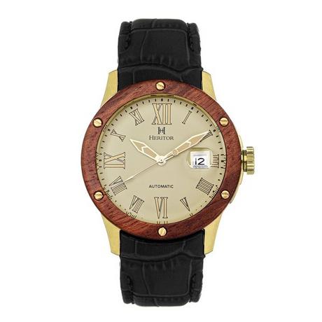 Heritor Automatic  Heritor automatique Everest lunette en bois bracelet en cuir montre/date 