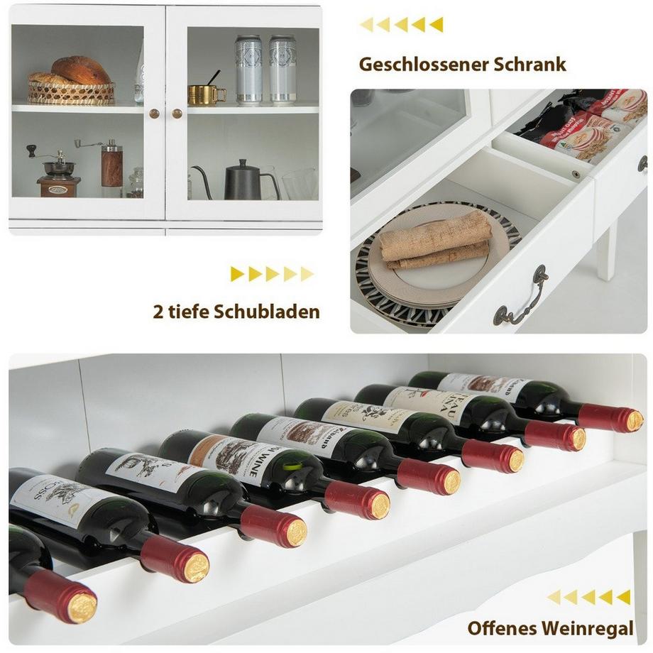 Northix  Weinschrank aus Kiefernholz mit 2 Türen & 2 Schubladen & offenes Weinregal Kippsicherung 