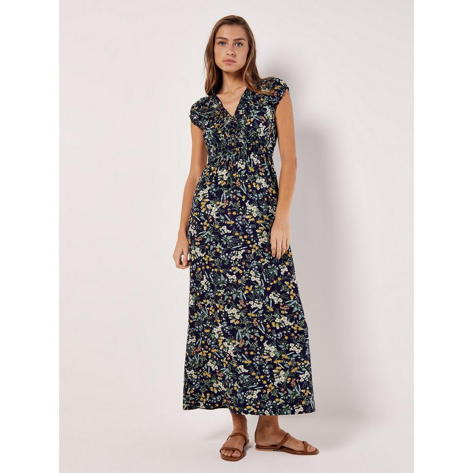 Robe longue à petits motifs floraux botaniques