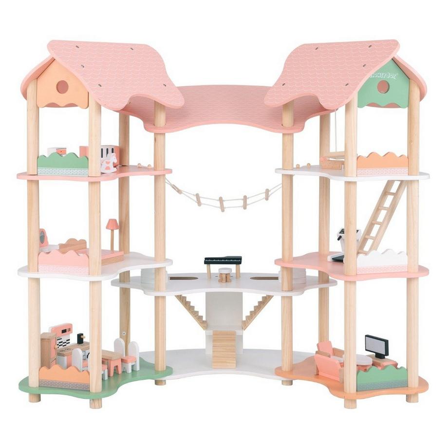 Casa delle bambole in legno per bambini con 32 accessori realistici per mobili e tetti Casa da sogno fai-da-te