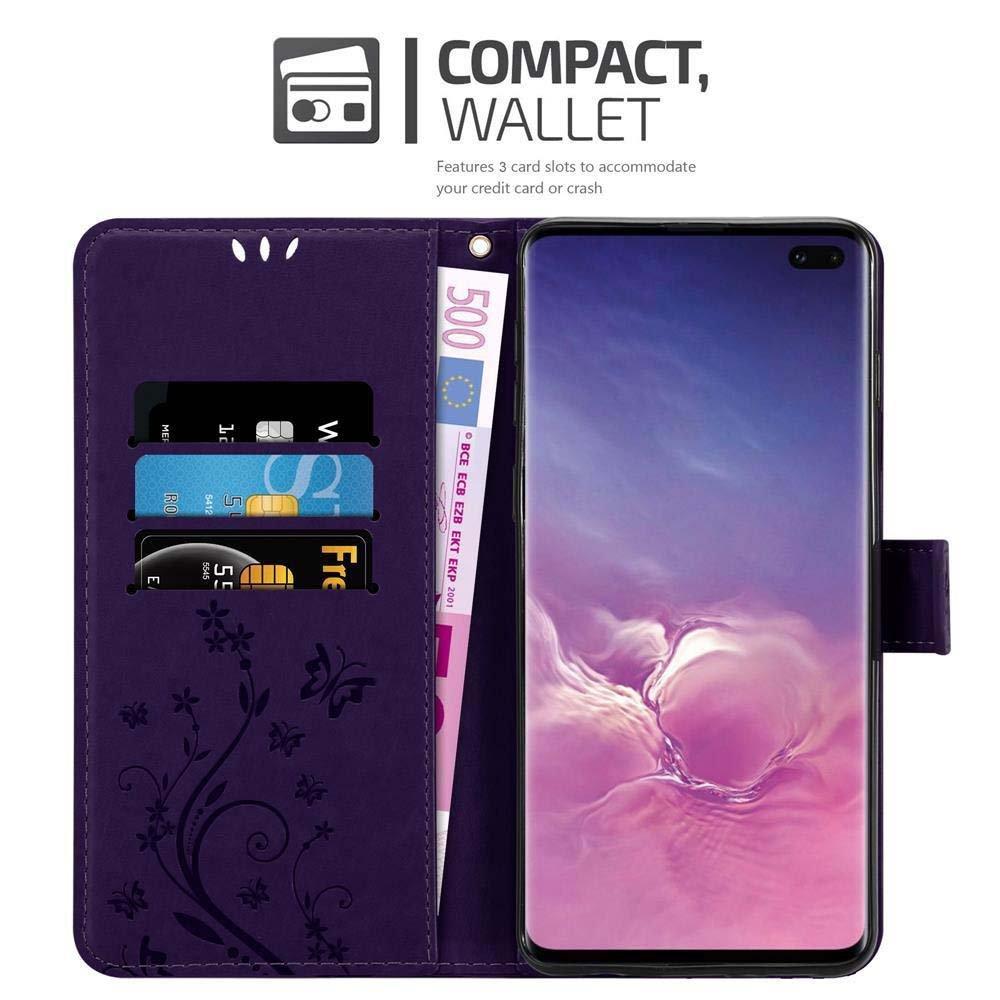 Cadorabo  Housse compatible avec Samsung Galaxy S10 PLUS - Coque de protection au design floral avec fermeture magnétique, fonction de support et emplacements pour cartes 