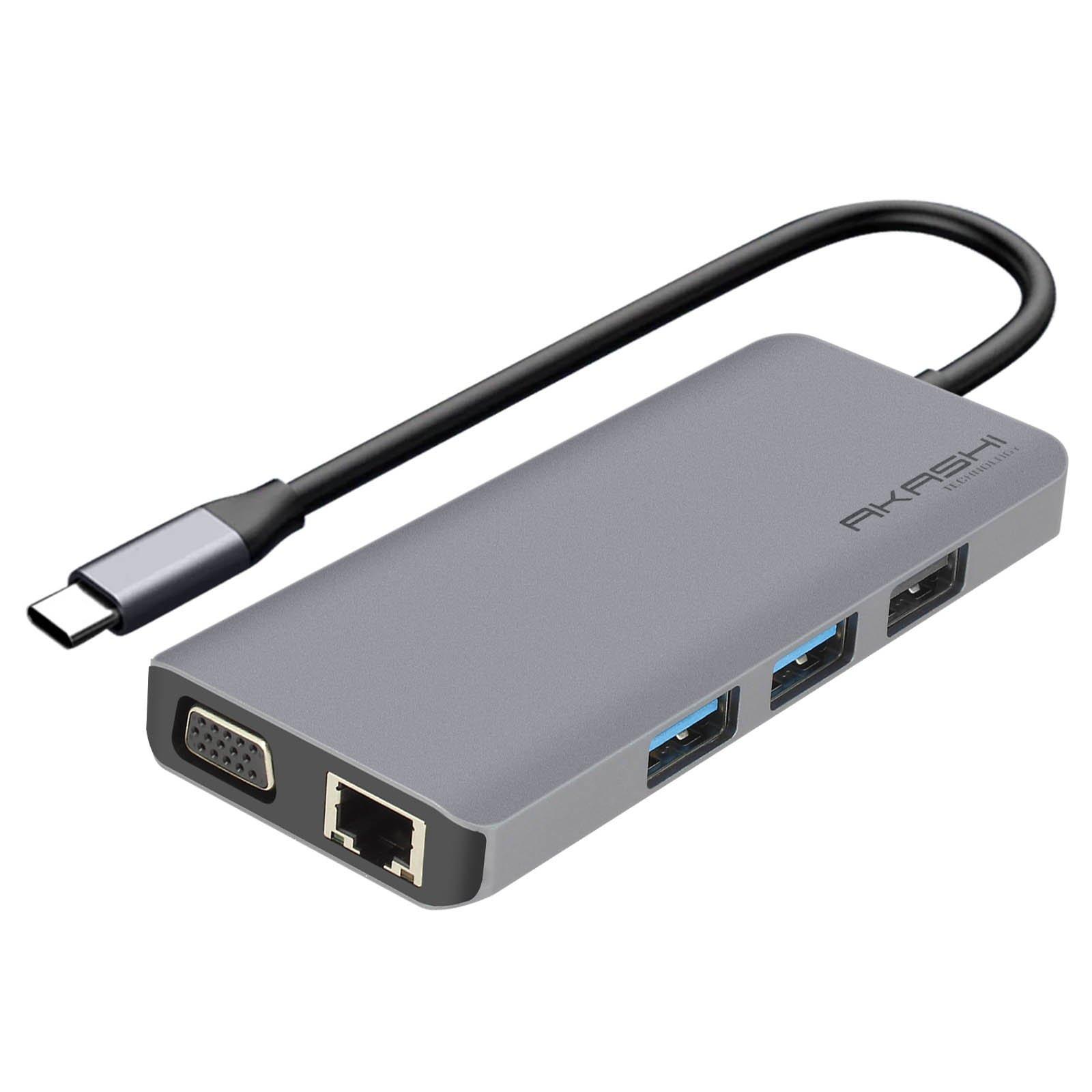 Akashi  HUB USB C Adaptateur 9 en 1 Akashi Gris 