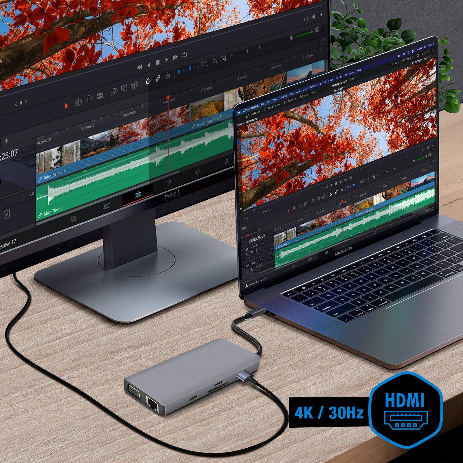Akashi  HUB USB C 9-in-1-Adapter Akashi Grau 