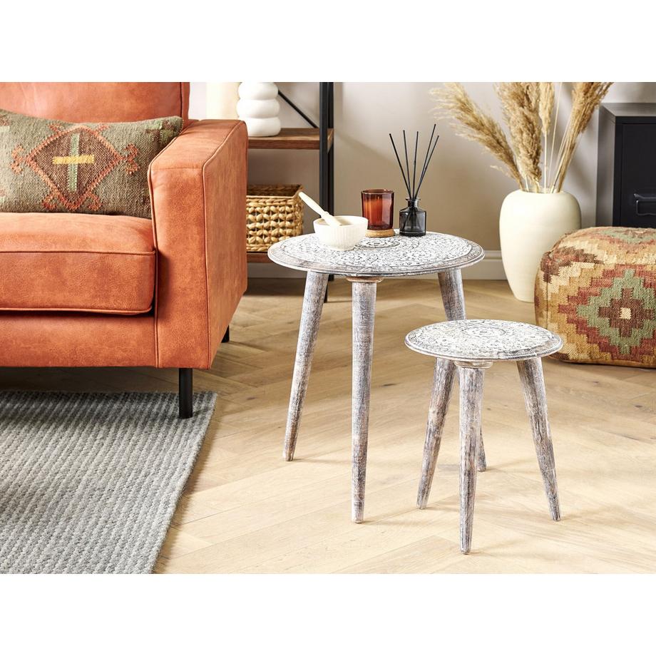 Beliani Beistelltisch 2er Set aus Mangoholz Rustikal BARJU  