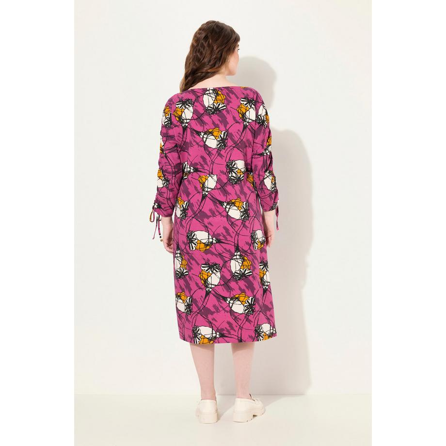 Ulla Popken Jersey Midikleid U-Boot-Ausschnitt 3/4-Arm  