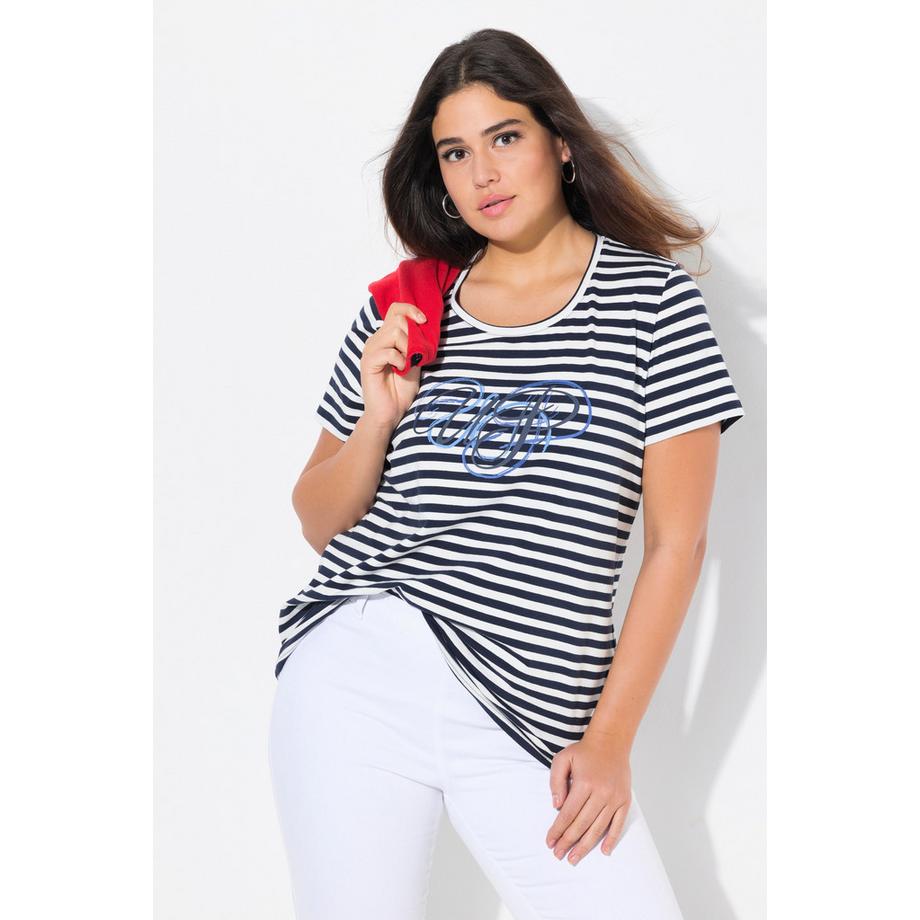 Ulla Popken T-shirt Rayé Classic Col Rond Manches Courtes  