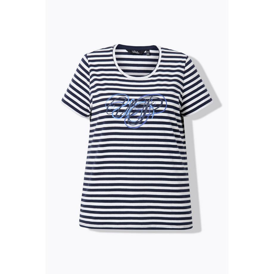 Ulla Popken T-shirt Rayé Classic Col Rond Manches Courtes  