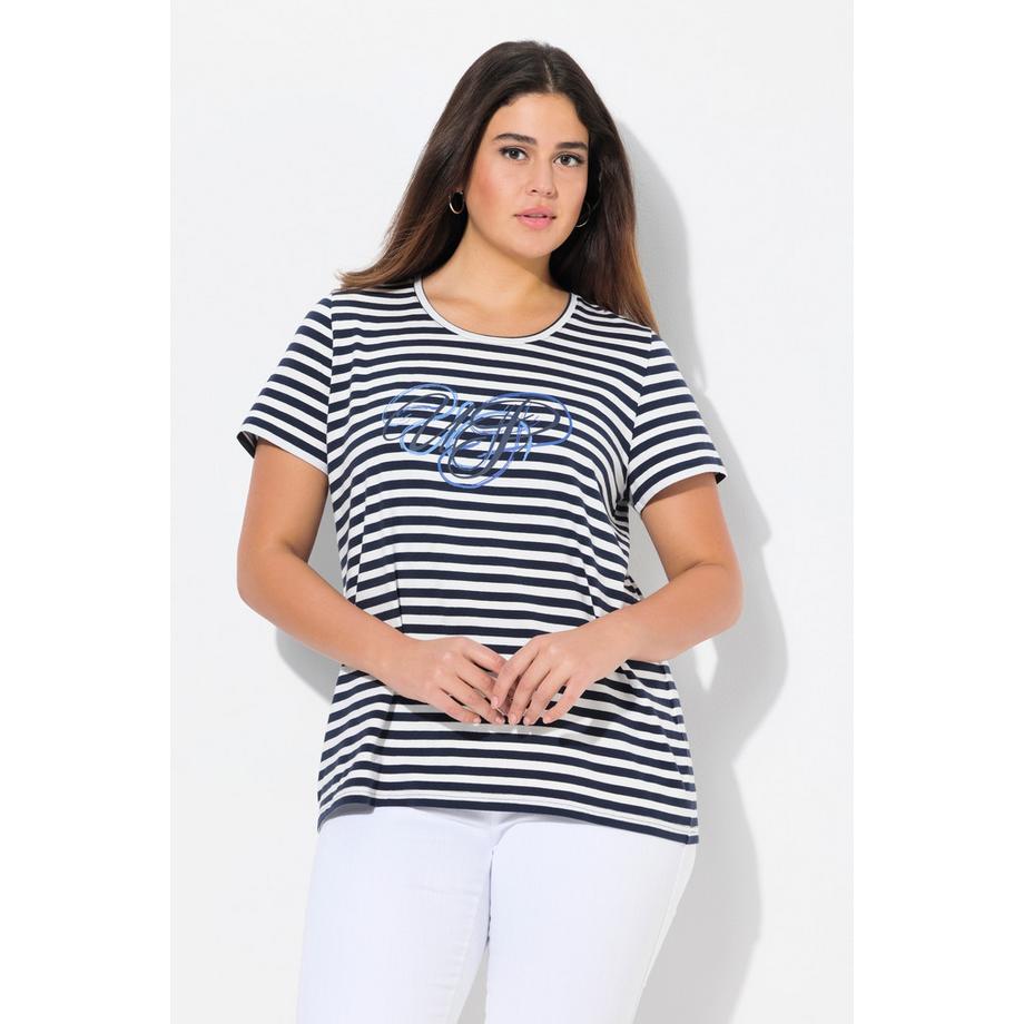 Ulla Popken T-shirt Rayé Classic Col Rond Manches Courtes  