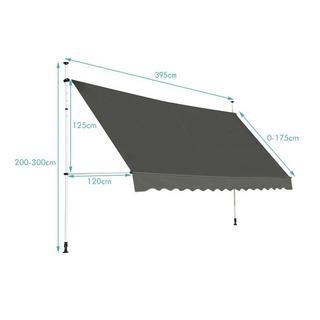 Northix Auvent télescopique de protection solaire extensible, protection solaire, anti-UV, imperméable, 395 cm de large, gris  