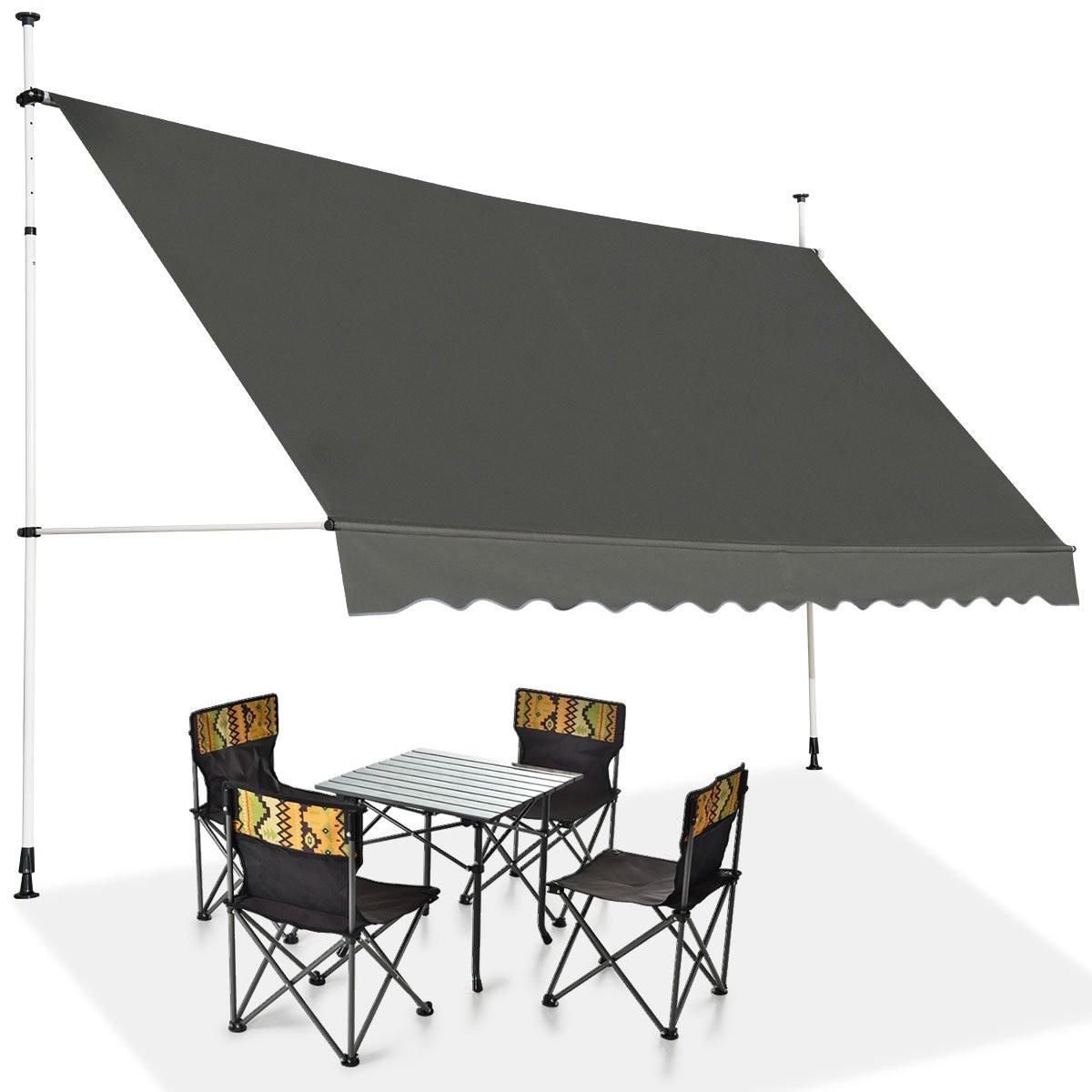 Northix Auvent télescopique de protection solaire extensible, protection solaire, anti-UV, imperméable, 395 cm de large, gris  