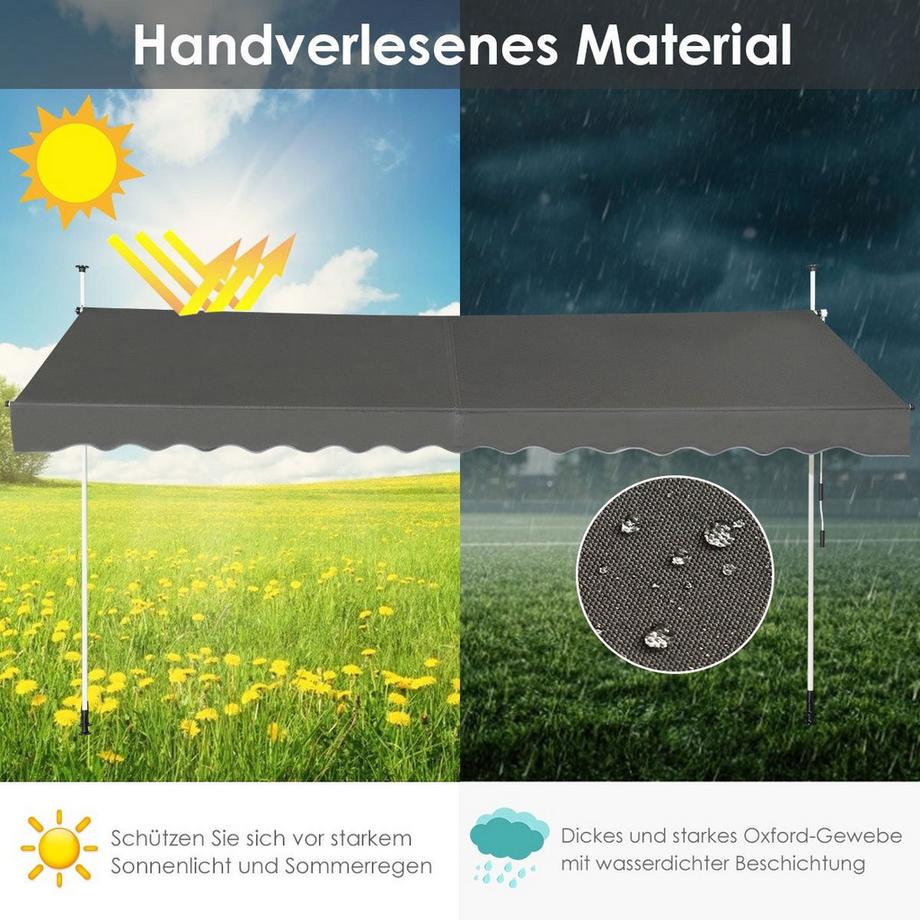 Northix Teleskop-Markise Sonnenschutz Ausfahrbarer Baldachin Sonnenschutz UV-abweisende wasserdichte Markise 395 cm breit Grau  
