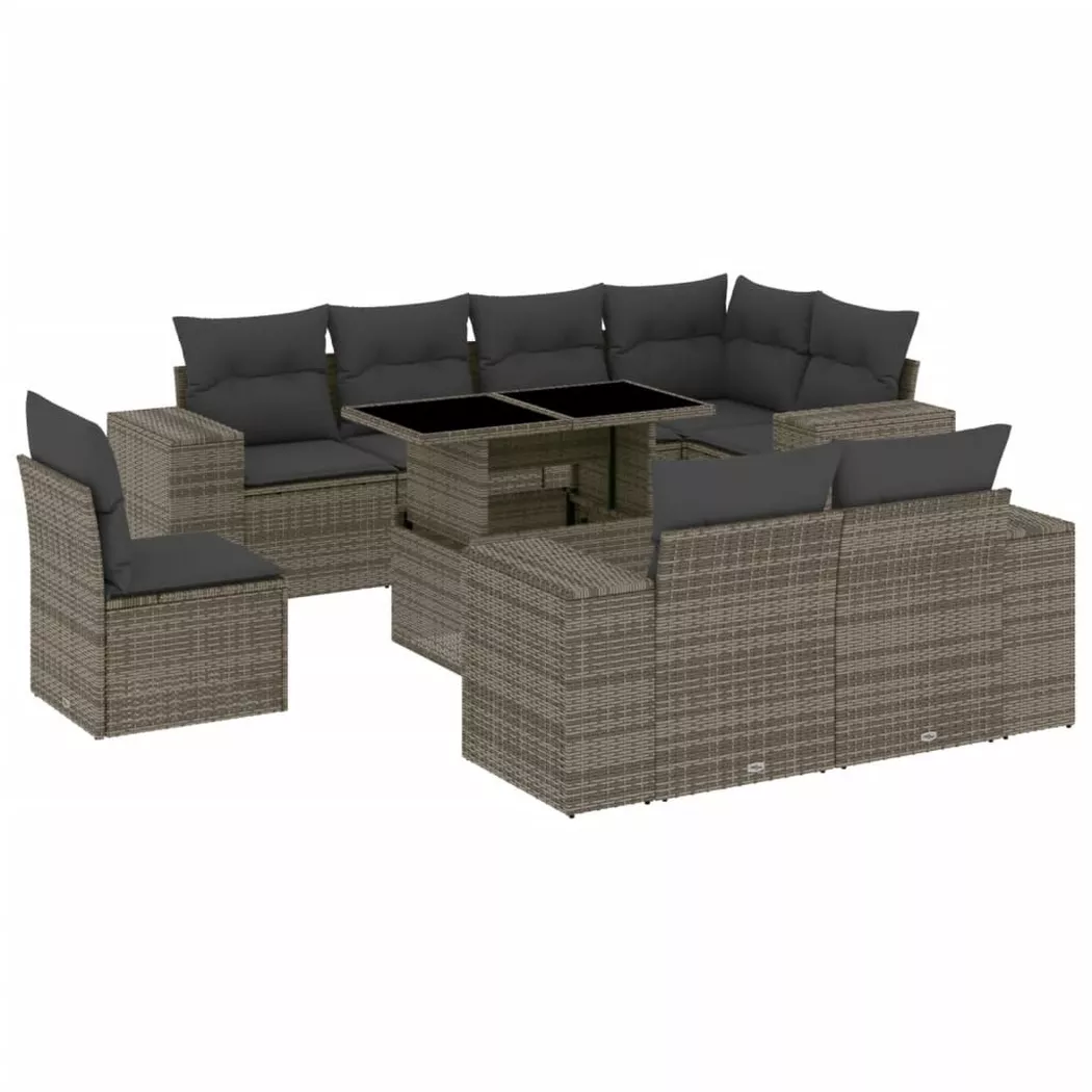 vidaXL Salon de jardin 9 pcs avec coussins gris résine tressée