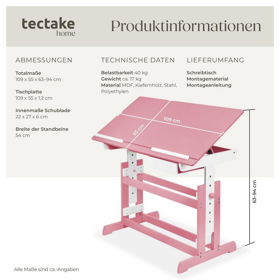 Tectake Bureau réglable en hauteur et inclinable  en bois  
