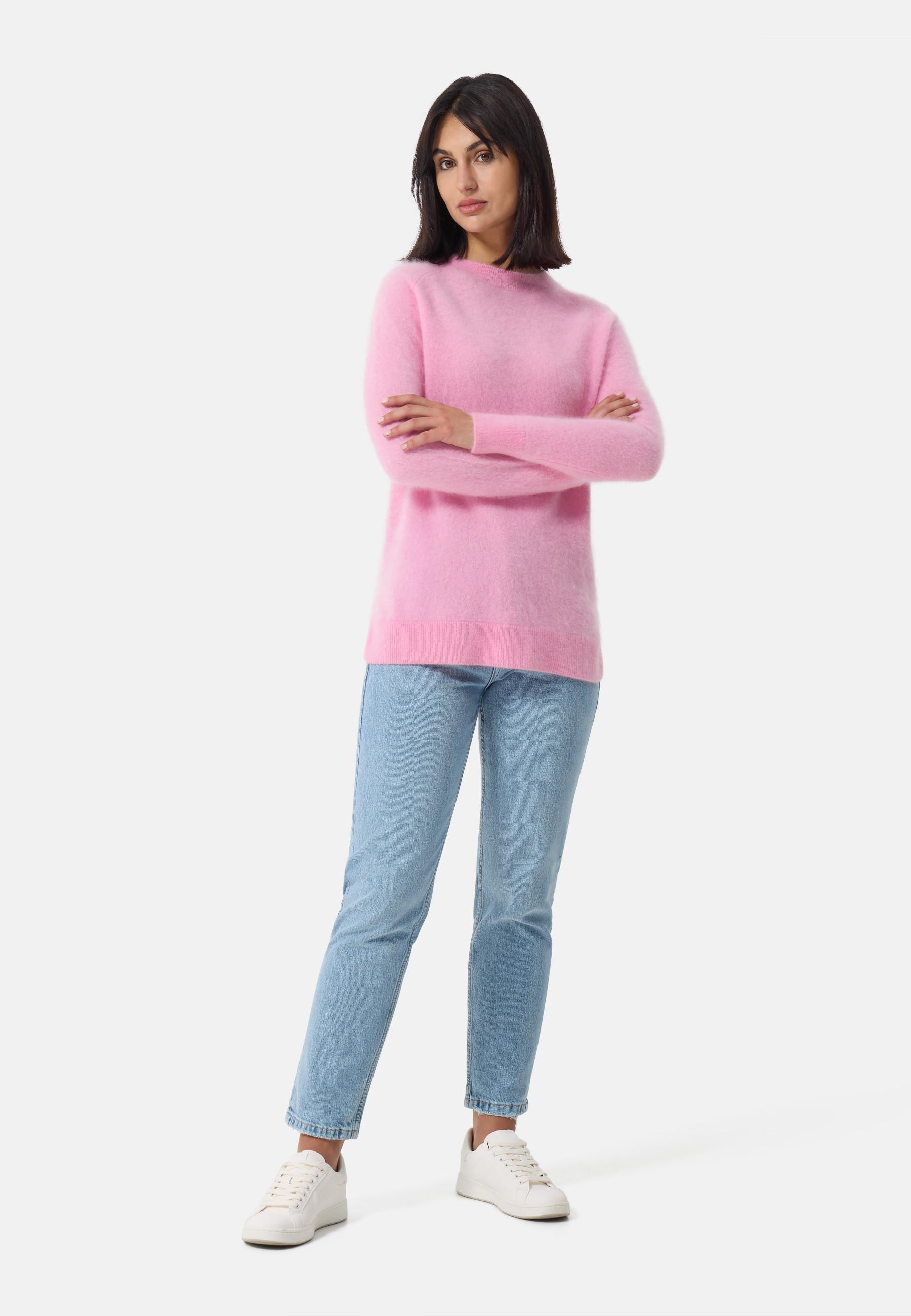 CASH-MERE.CH  Brushed Kaschmir Rundhals Pullover mit Seitenschlitzen 