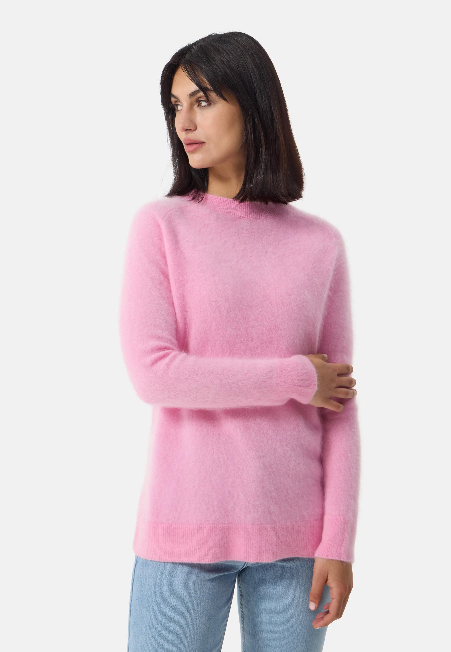 CASH-MERE.CH  Brushed Kaschmir Rundhals Pullover mit Seitenschlitzen 