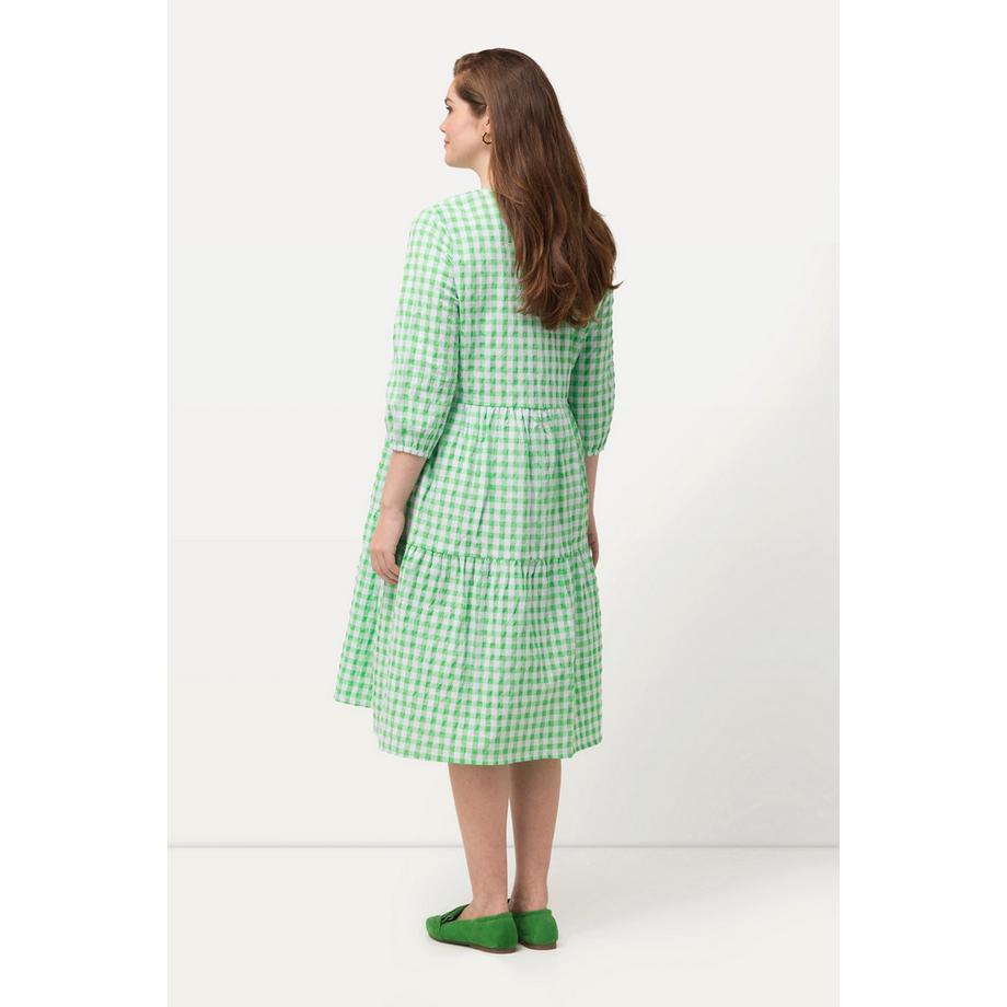 Ulla Popken Tunika Midikleid Bubble Qualität V-Ausschnitt 3/4 Arm  