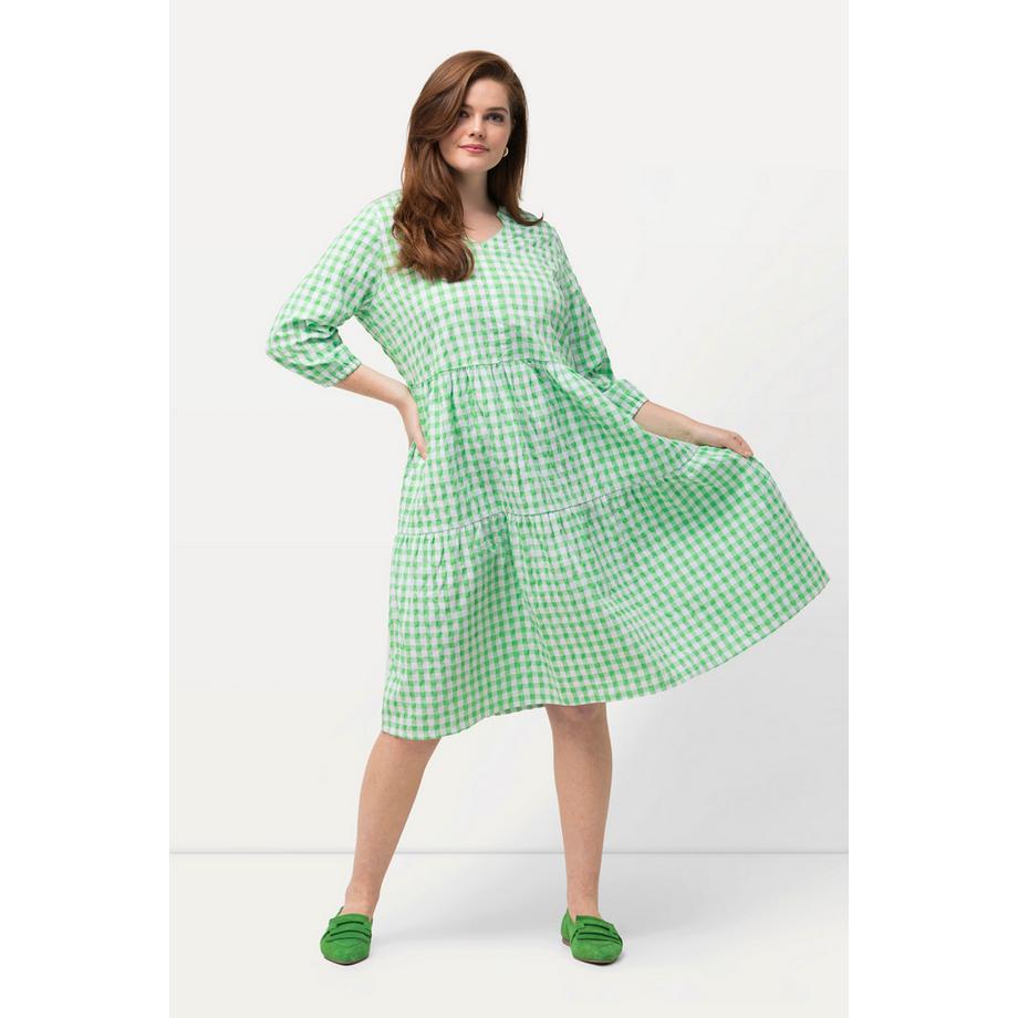 Ulla Popken Tunika Midikleid Bubble Qualität V-Ausschnitt 3/4 Arm  